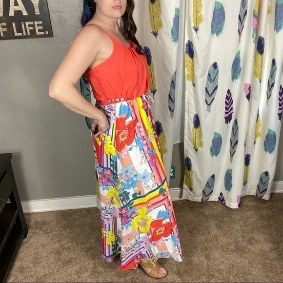 Stunningly vibrant Robbie Bee floral Colorblock abstract maxi dress adjustable - Picture 4 of 12